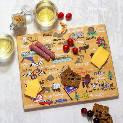 Totally Bamboo Tennessee State Shaped Cutting Board and Charcuterie Serving Platter with Artwork by Fish Kiss, Includes Hang Tie for Wall Display - Colors B