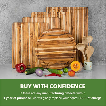 BEEFURNI Teak Wood Cutting Board with Juice Groove Hand Grip (S, 18x14x1"), Durable Wooden Cutting Boards for Kitchen, Butcher Block, Serving & Charcuterie Board, Gift Box Included, 1-year Warranty