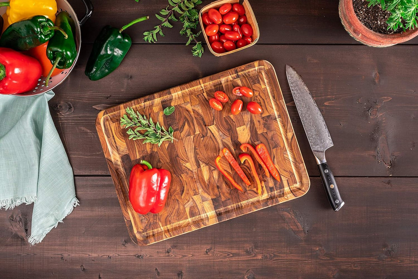 Lipper International Teak Wood End Grain Kitchen Chopping Block and Cutting Board, Small, 12" x 8" x 1-1/4"