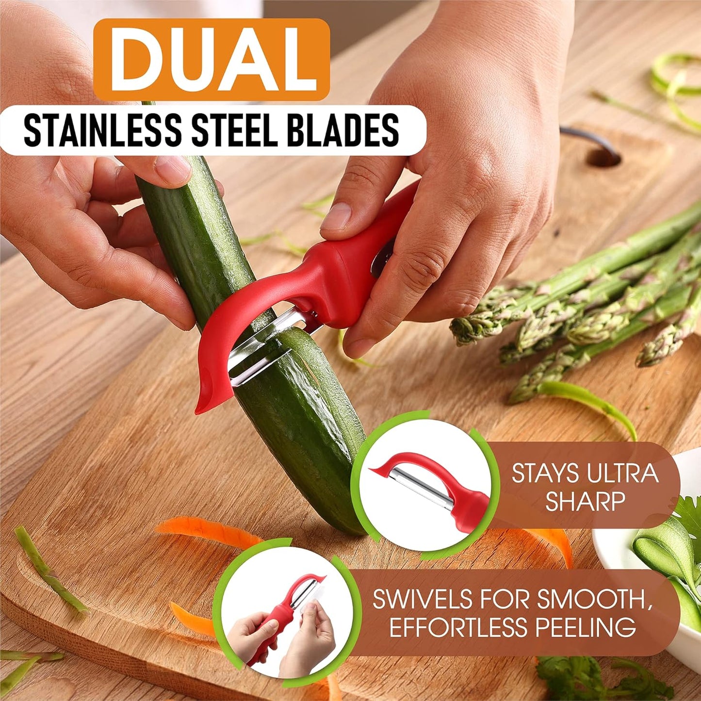 Spring Chef Premium Swivel Vegetable Peeler, Soft Grip Handle and Ultra Sharp Stainless Steel Blades - Perfect Kitchen Peeler For Veggie, Fruit, Potato, Carrot, Apple - Black