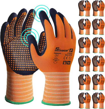 Schwer 3/6/12 Pairs Safety Work Gloves MicroFoam Nitrile Coated, Certified Level 6 Abrasion Resistant Gardening Gloves with MicroDot Grip, Touchscreen, General A1 Cut Resistant Glove, LT5619, S