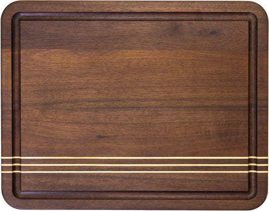 Rock & Branch Large Acacia Wood Cutting Board with Juice Groove – 18" Carving Board with Inlaid Pinstripes | Doubles as Oversized Charcuterie Serving Tray