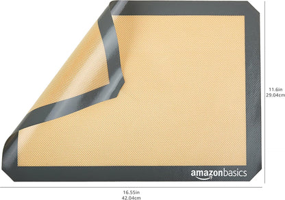 Amazon Basics Silicone Rectangular Baking Mat, Non-Stick, Reusable, Dishwasher Safe, Food Safe, Heat Resistant, 16.5" x 11.6", Beige/Gray, 2-Pack