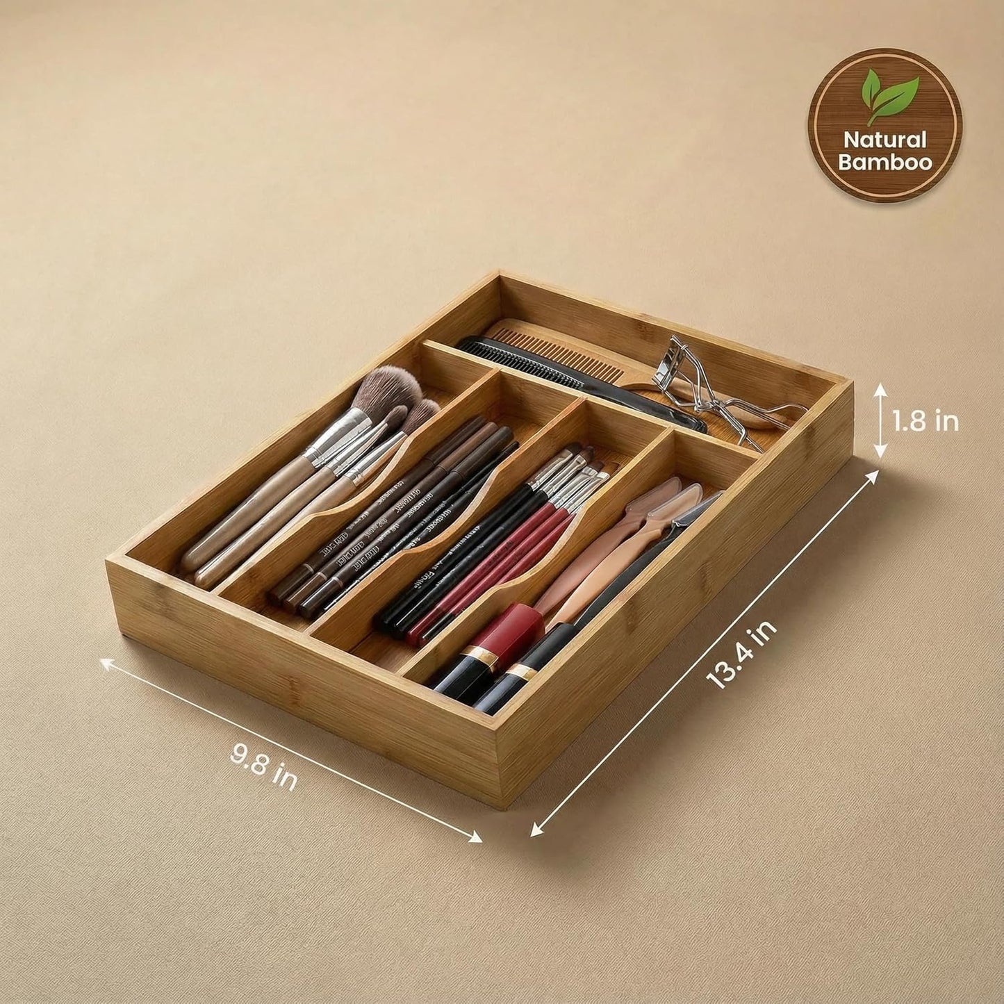 Bamboo Drawer Organizer - Expandable Kitchen Utensil Holder, Adjustable Silverware Drawer Organization, Kitchen Wooden Tray for Cutlery, Flatware & Stationery, 5-7 Slots (Natural)