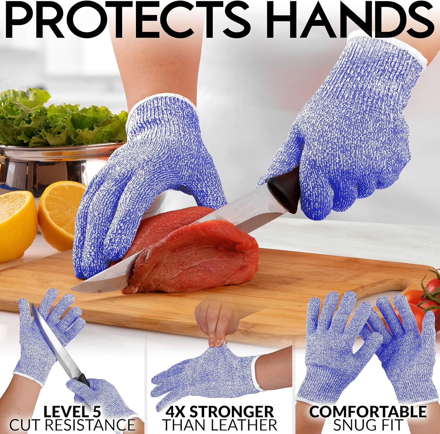Zulay Cut Resistant Gloves Food Grade Level 5 Protection - Comfortable Safety Cutting Gloves - Cut Resistant Work Gloves