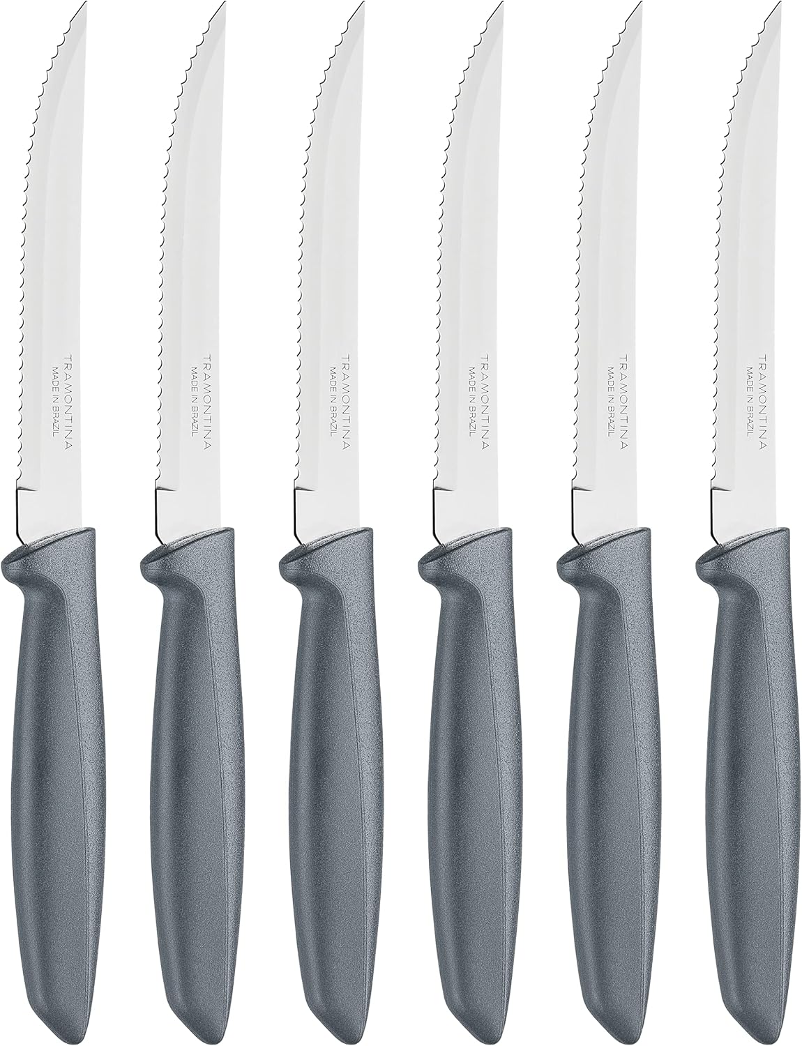 Tramontina Kitchen Knives Set of 6, Serrated Fruit Tomato Cooking Knife, Vegetable Chopper Peeler, Stainless Steel, Multipurpose, Pointed Tip, Brown, 23498454