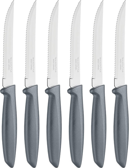 Tramontina Kitchen Knives Set of 6, Serrated Fruit Tomato Cooking Knife, Vegetable Chopper Peeler, Stainless Steel, Multipurpose, Pointed Tip, Brown, 23498454
