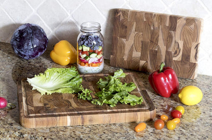 Lipper International Teak Wood End Grain Kitchen Chopping Block and Cutting Board, Small, 12" x 8" x 1-1/4"