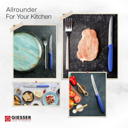 Giesser since 1776, Made in Germany, Serrated kitchen knives round tip dishwasher safe 4.5 inch - Tomato knife, Steak knive set of 6 (MIX Color)