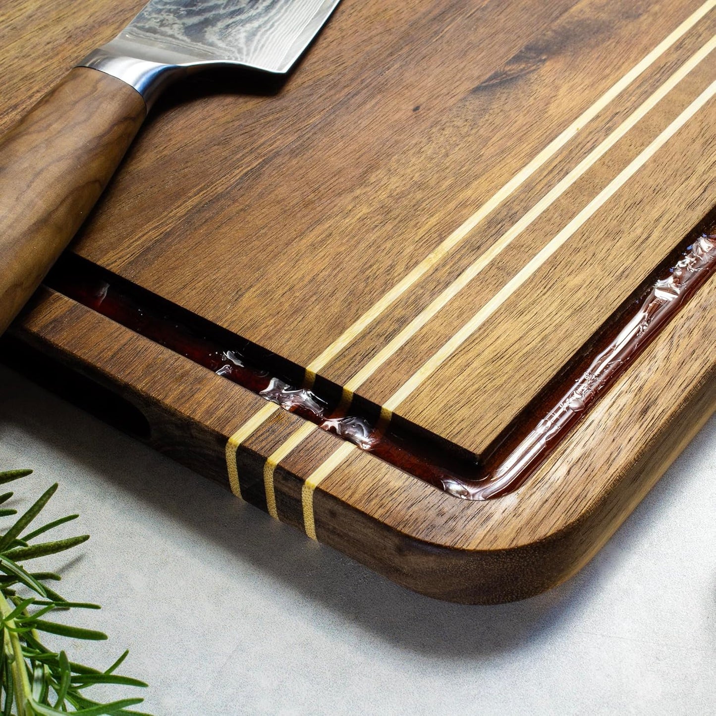 Rock & Branch Large Acacia Wood Cutting Board with Juice Groove – 18" Carving Board with Inlaid Pinstripes | Doubles as Oversized Charcuterie Serving Tray
