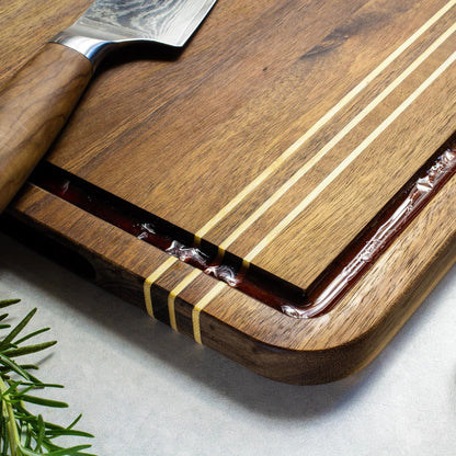 Rock & Branch Large Acacia Wood Cutting Board with Juice Groove – 18" Carving Board with Inlaid Pinstripes | Doubles as Oversized Charcuterie Serving Tray