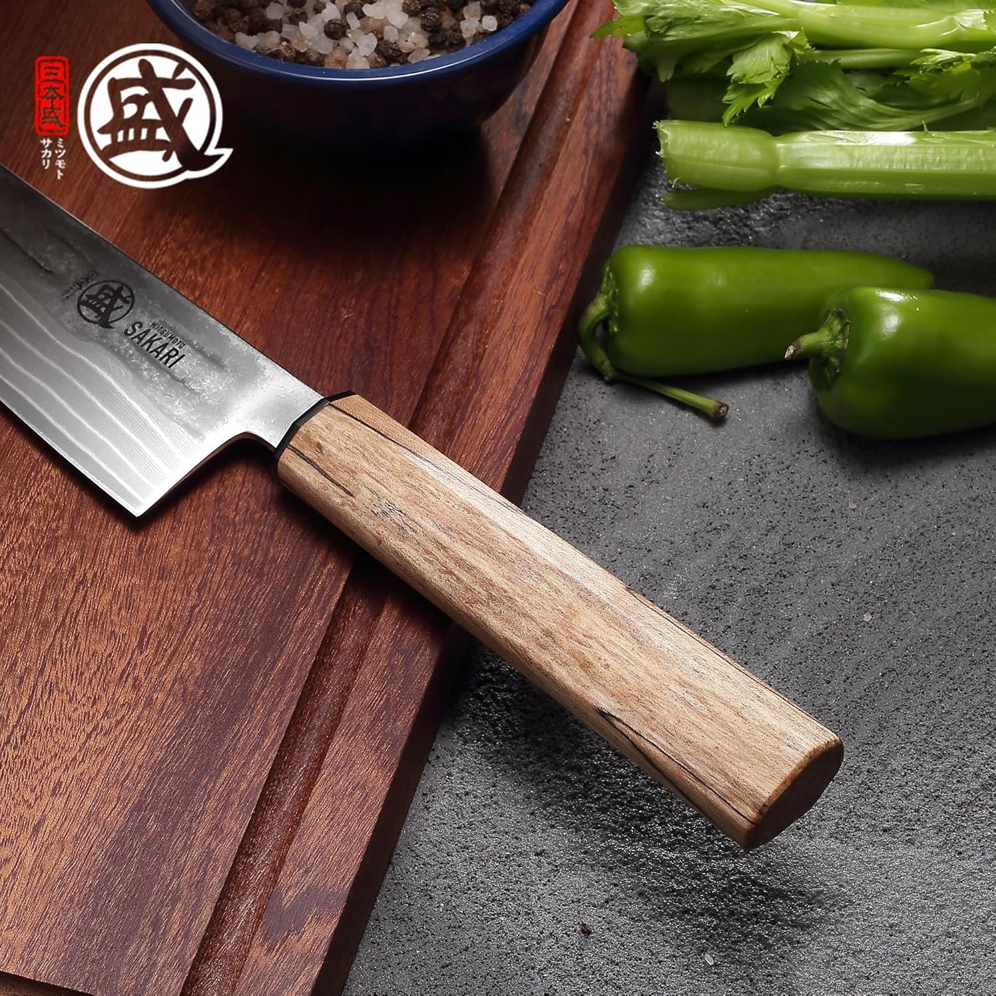 MITSUMOTO SAKARI 8 inch Kiritsuke Chef Knife, 129 Layers Damascus CPM S35VN Powder Steel, Hand Forged Japanese Kitchen Knife for Slicing, Trimming & Precise Cutting with Maple Wood Handle