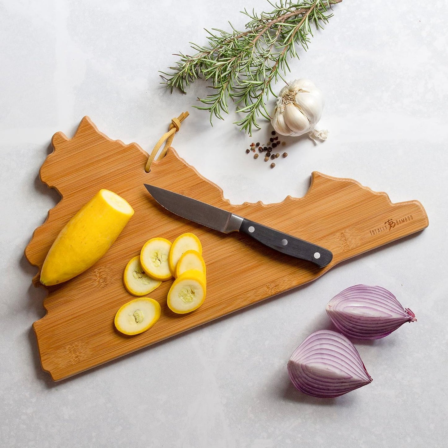 Totally Bamboo Tennessee State Shaped Cutting Board and Charcuterie Serving Platter with Artwork by Fish Kiss, Includes Hang Tie for Wall Display - Colors B