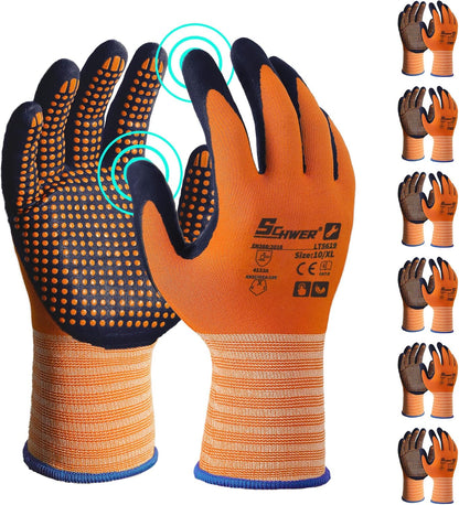 Schwer 3/6/12 Pairs Safety Work Gloves MicroFoam Nitrile Coated, Certified Level 6 Abrasion Resistant Gardening Gloves with MicroDot Grip, Touchscreen, General A1 Cut Resistant Glove, LT5619, S