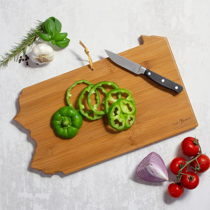 Totally Bamboo North Carolina State Shaped Cutting Board and Charcuterie Serving Platter with Artwork by Summer Stokes, Includes Hang Tie for Wall Display 18" x 8" x 5/8" - Colors A