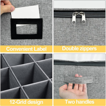 VERONLY 2 Pack Flatware Utensil Storage - Sturdy Silverware Storage Box with Dividers, 5 Compartment Flatware Storage Case with Handles and Removable Lid for Moving&Protected(Dark Gray)