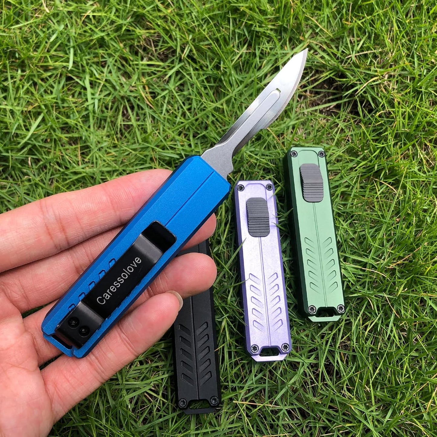 Automatic Utility Knife, Safety Auto Box Cutter Retractable, EDC Push Button Exacto Scalpel Knife, 10PCS #23 Razor Blades Pocket Knives with Clip