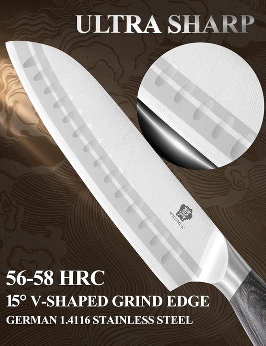 WILDMOK Meat Cleaver Knife 7.8 Inch, Ultra Sharp Chinese Chef's Knives - Kitchen Chopping Knife, German Steel & Ergonomic Handle for Meat Cutting Vegetable Slicing