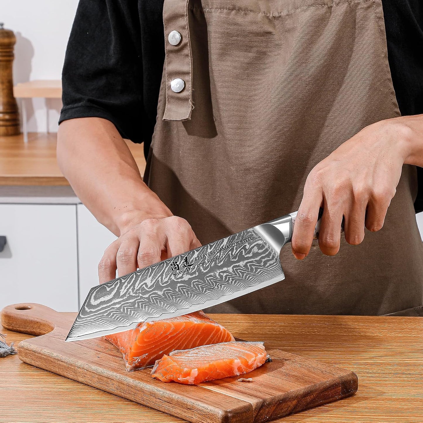 SHANGDAO 8 Inch Kiritsuke Knife, Kitchen Chef Knife Japenese Forged Damascus Steel with Ink and wash Resin Handle - Full Tang - Hua Series