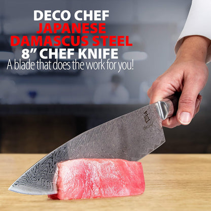 Deco Chef 16 Piece Kitchen Knife Set Stainless Steel with Wood Handles, 8" Chef, 6.5" Cleaver, 8" Bread, 8" Slicing, 4.5" Paring, 6pcs Steak Knives, Kitchen Shears, and more