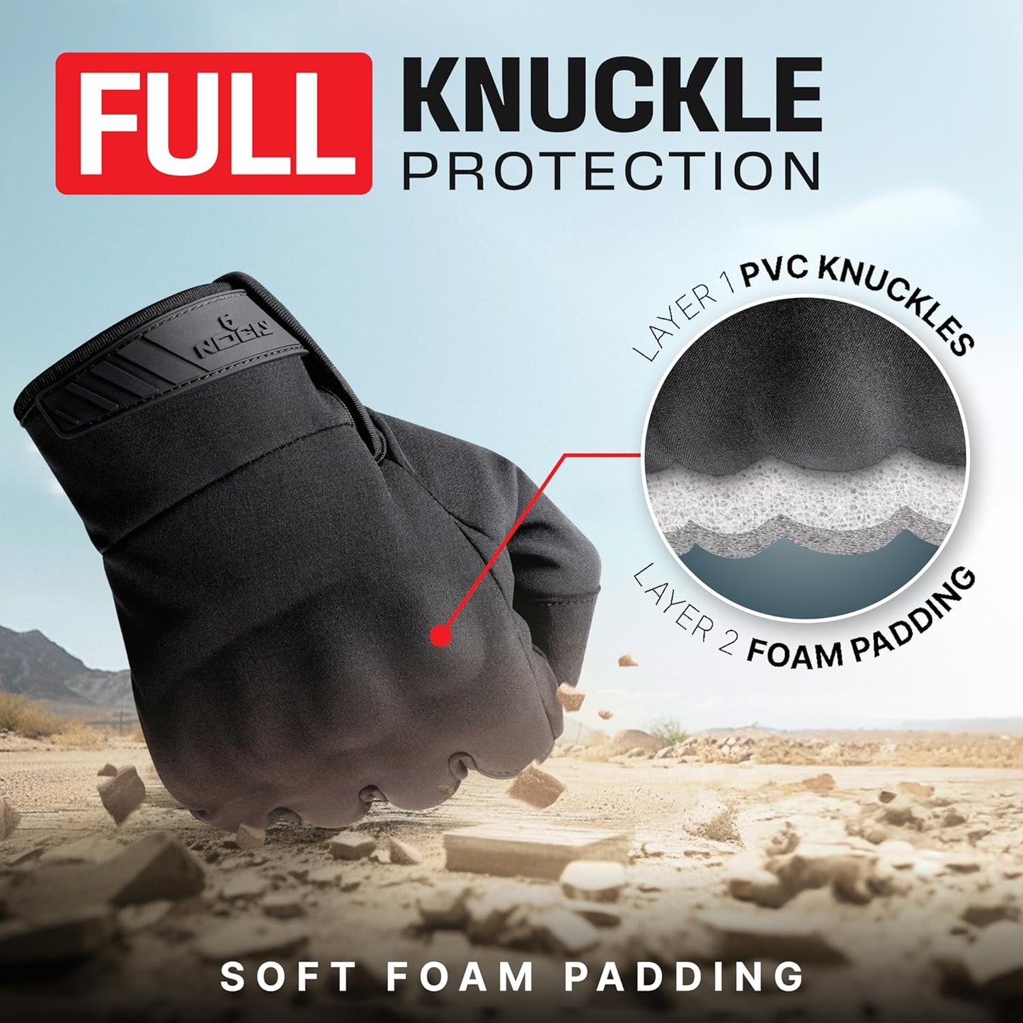 NoCry Tactical Gloves for Men with Flexible Knuckle Guards – Durable Design with Reinforced Palms and Stitching – Perfect Combat Gear with Touchscreen Compatible Fingers