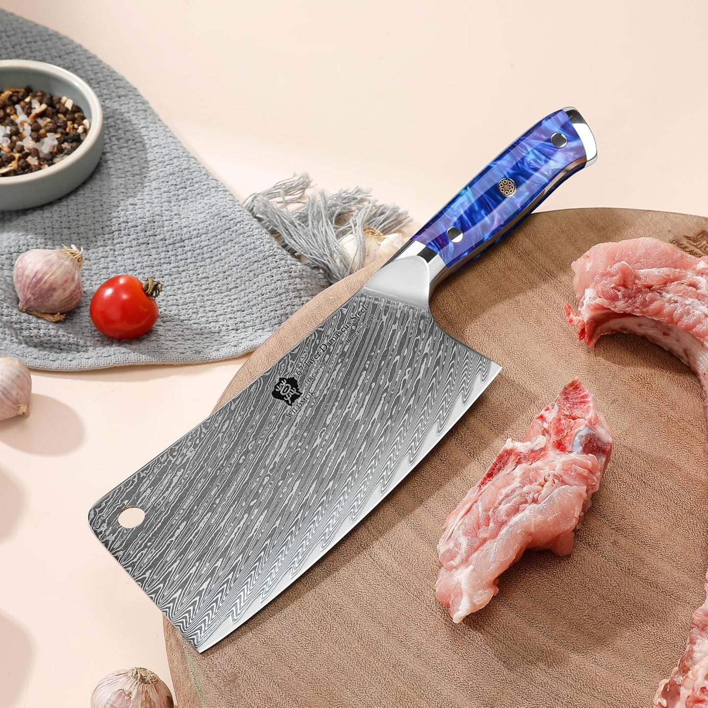 WILDMOK Meat Cleaver, 6.5 inch Heavy Duty Razor Sharp Kitchen Butcher Knife, Forged Damascus Steel, Resin Handle with gift box