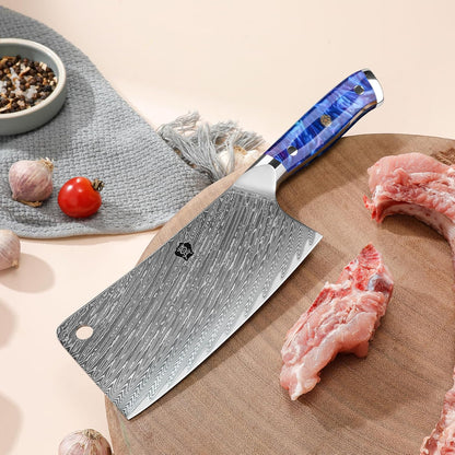 WILDMOK Meat Cleaver, 6.5 inch Heavy Duty Razor Sharp Kitchen Butcher Knife, Forged Damascus Steel, Resin Handle with gift box