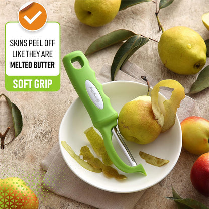 Spring Chef Premium Swivel Vegetable Peeler, Soft Grip Handle and Ultra Sharp Stainless Steel Blades - Perfect Kitchen Peeler For Veggie, Fruit, Potato, Carrot, Apple - Black