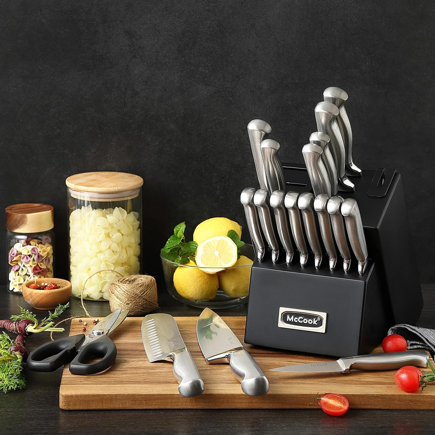 McCook® Knife Sets,German Stainless Steel Knife Block Sets with Built-in Sharpener