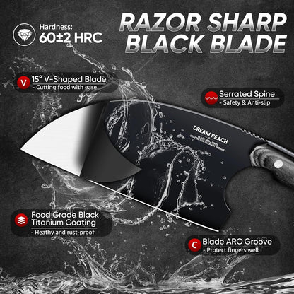 Dream Reach Kiritsuke Chef Knife - High Carbon Steel Sharp Kitchen Knife with Full Tang Handle, Hand Forged Black Cooking Knives for Birthday Mother Father Gift