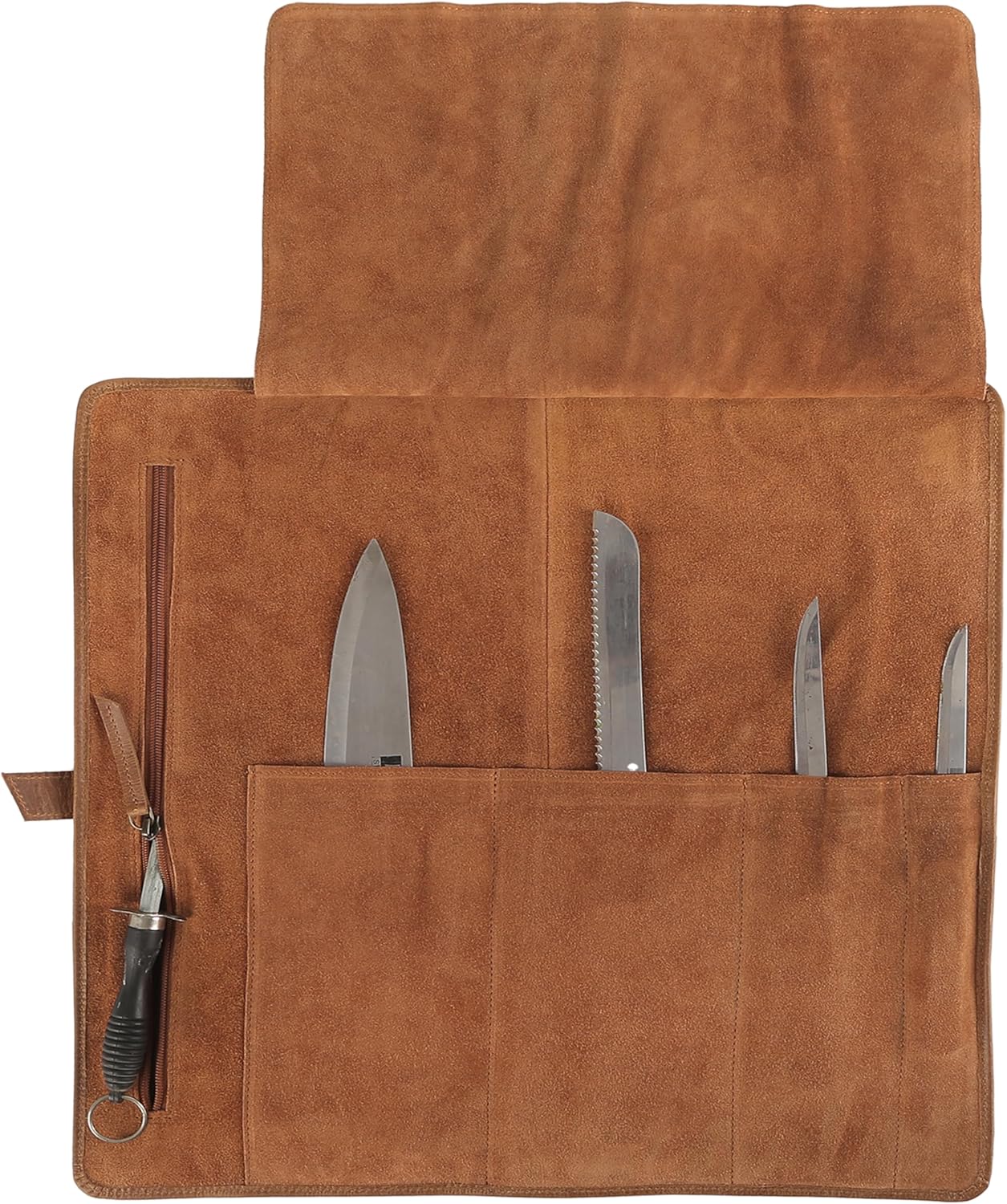 Leather Knife Roll Bag for Chefs – 17.5” x 17.5” Professional Chef Knife Storage Organizer, Portable Culinary Knife Case, Travel Knife Roll for Kitchen, BBQ & Catering