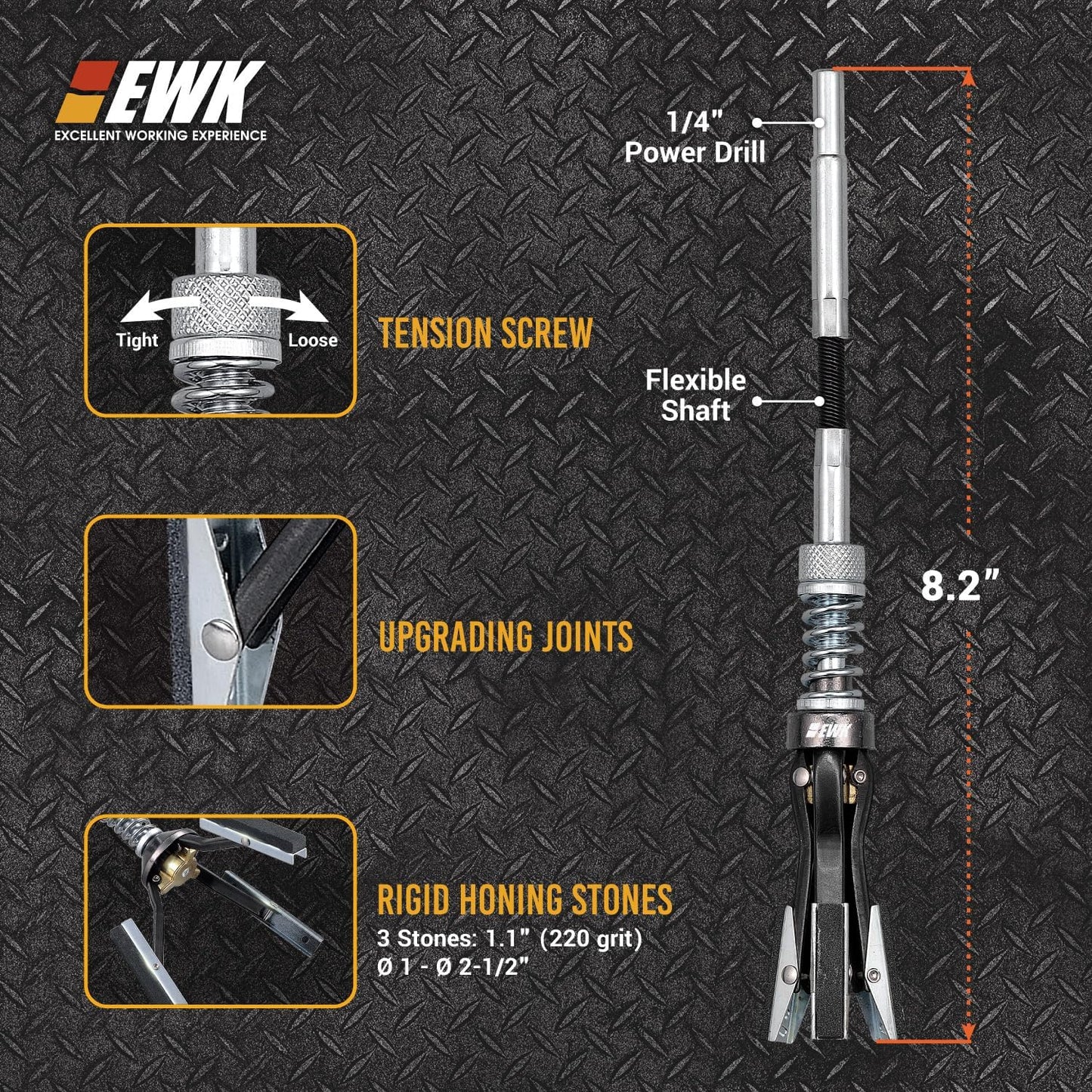 EWK 2" to 7" 3 Stones Engine Cylinder Hone Tool Adjustable Cylinder Deglazer Piston Honer 220 Grit