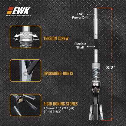 EWK 2" to 7" 3 Stones Engine Cylinder Hone Tool Adjustable Cylinder Deglazer Piston Honer 220 Grit