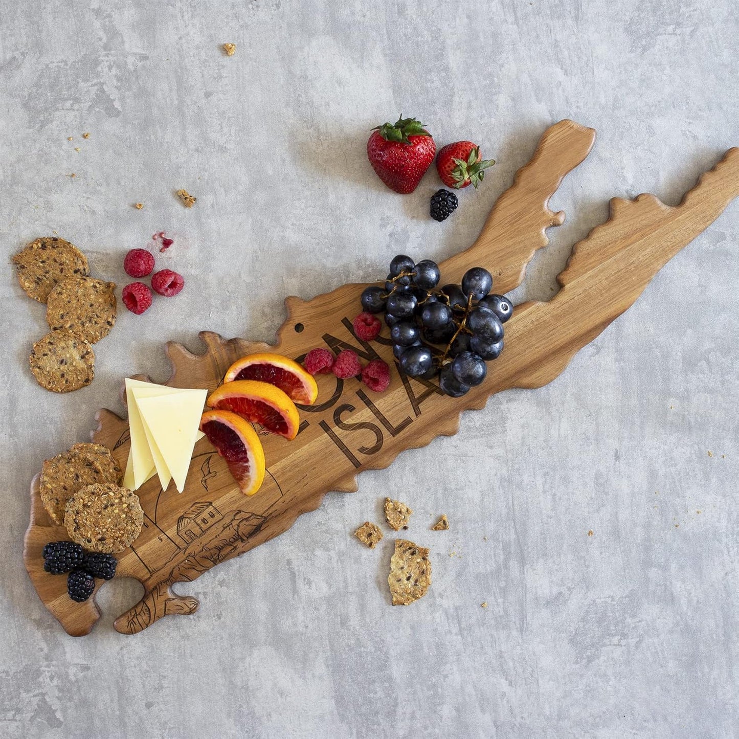 Totally Bamboo Rock & Branch Origins Series New York State Shaped Cutting Board and Charcuterie Serving Tray, Includes Hang Tie for Wall Display