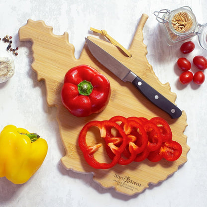 Totally Bamboo Tennessee State Shaped Cutting Board and Charcuterie Serving Platter with Artwork by Fish Kiss, Includes Hang Tie for Wall Display - Colors B