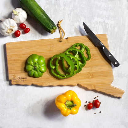 Totally Bamboo Tennessee State Shaped Cutting Board and Charcuterie Serving Platter with Artwork by Fish Kiss, Includes Hang Tie for Wall Display - Colors A