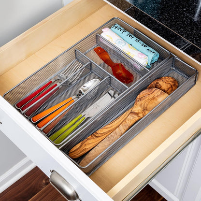 Honey-Can-Do KCH-02163 Steel Mesh 7-Compartment Expandable Utility Drawer Organizer, Silver