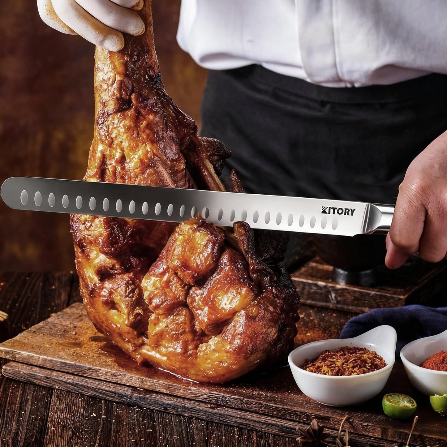 Kitory Slicing Carving Knife - 12" Brisket Knife - Pakka Wood Handle - Forged German High Carbon Steel Granton Blade, BBQ, Grilling Gifts For Men -Metadrop Series