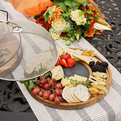 Twine Acacia Cheese Board and Knife Set, Footed Cheese Snack Tray and Cheese Knives Set Cooking Accessories, 16inch Diameter