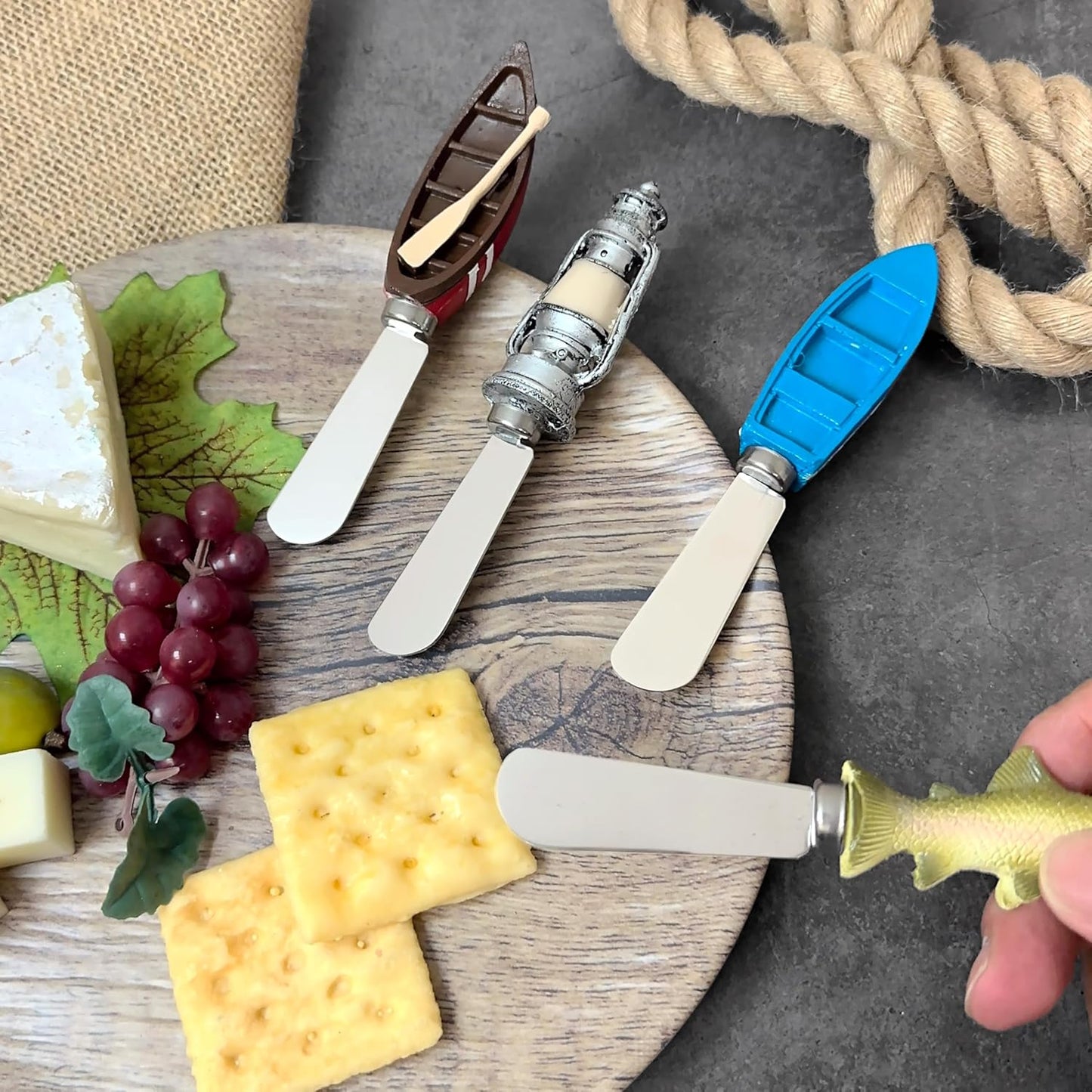 Supreme Housewares Tiki Bar Cheese Spreaders, Hand-Painted Resin Handles with Stainless Steel Blades for Spreading Cream Cheese, Butter, and Jam, Assorted Designs, Set of 4