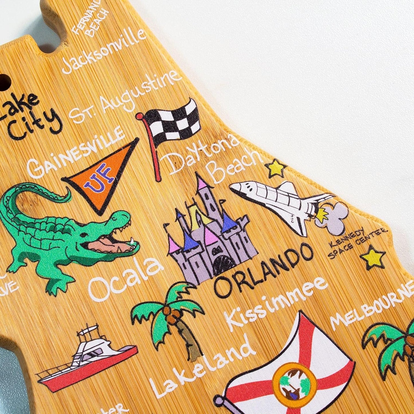 Totally Bamboo Tennessee State Shaped Cutting Board and Charcuterie Serving Platter with Artwork by Fish Kiss, Includes Hang Tie for Wall Display - Colors A