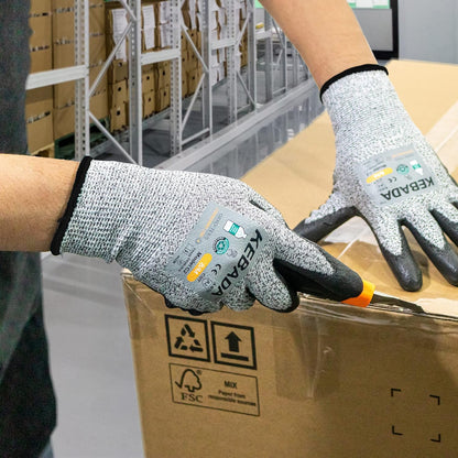 Kebada Cut Resistant Gloves, ANSI A2 Cutting Glove, PU Coated, Touchscreen, Multi-Purpose Model C2, 3 Pairs, Large