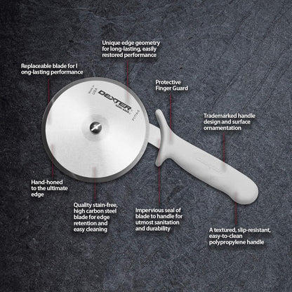 Dexter-Russell 4" Pizza Cutter, P177A-4PCP | SANI-SAFE Series, Stainless Steel Blade with Slip-Resistant Polypropylene Handle | Heavy-Duty Rotary Cutter for Pizza, Pastry & More | Made in USA