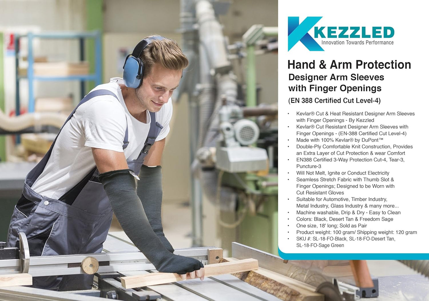 KEZZLED-Arm Protection Work Sleeves - 4-Way Protection, Long Arm Protectors Sleeve with Finger Opening, Cut Resistant and Heat Resistant Sleeves, Ideal for Welding, Gardening, Thin Skin, and Bruising
