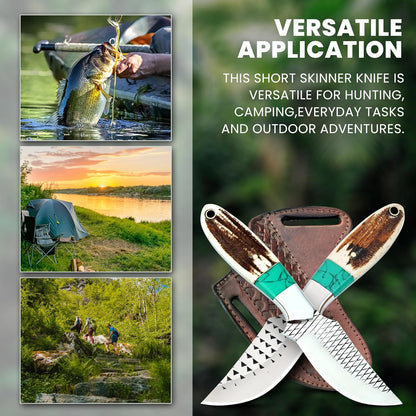 Rasp steel Bull Cutter Knife with Pancake leather sheath, Hunting Knife with holster, Cowboy knife, Fixed Blade (BUCK-STAG)