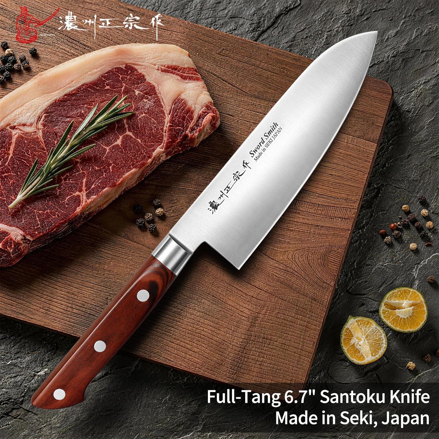 6.7 Inch Santoku Knife, Made in Japan, High Carbon Molybdenum Stainless Steel Japanese Chef Knife with Sakura Handle, Kitchen Knife for Slicing Meat, Vegetable & Fruit