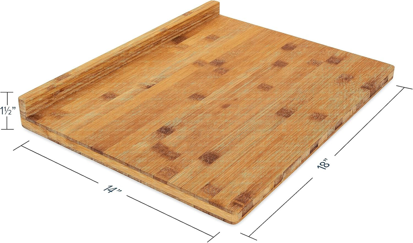 Camco Bamboo Cutting Board with Counter Edge | Perfect for Vegetables, Fruits, Meats, and Cheeses | Measures 18-inches x 14-inches x 1-3/4-inches (43545), Brown
