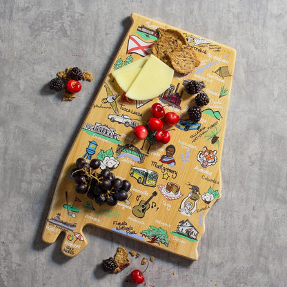 Totally Bamboo Tennessee State Shaped Cutting Board and Charcuterie Serving Platter with Artwork by Fish Kiss, Includes Hang Tie for Wall Display - Colors A