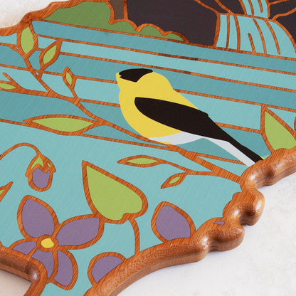 Totally Bamboo North Carolina State Shaped Cutting Board and Charcuterie Serving Platter with Artwork by Summer Stokes, Includes Hang Tie for Wall Display 18" x 8" x 5/8" - Colors A