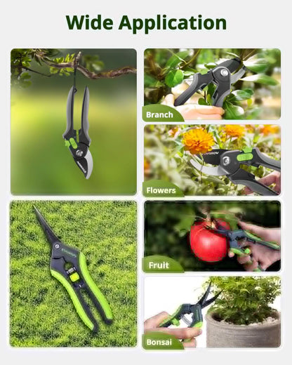 2pcs 6.5" Pruning Shears for Gardening, Ultra Sharp Garden Scissors for Precise Cuts, Stainless Steel Bonsai Clippers with Spring Loaded, 6.5 Inch Garden Shears (1pc Straight & 1pc Curved)